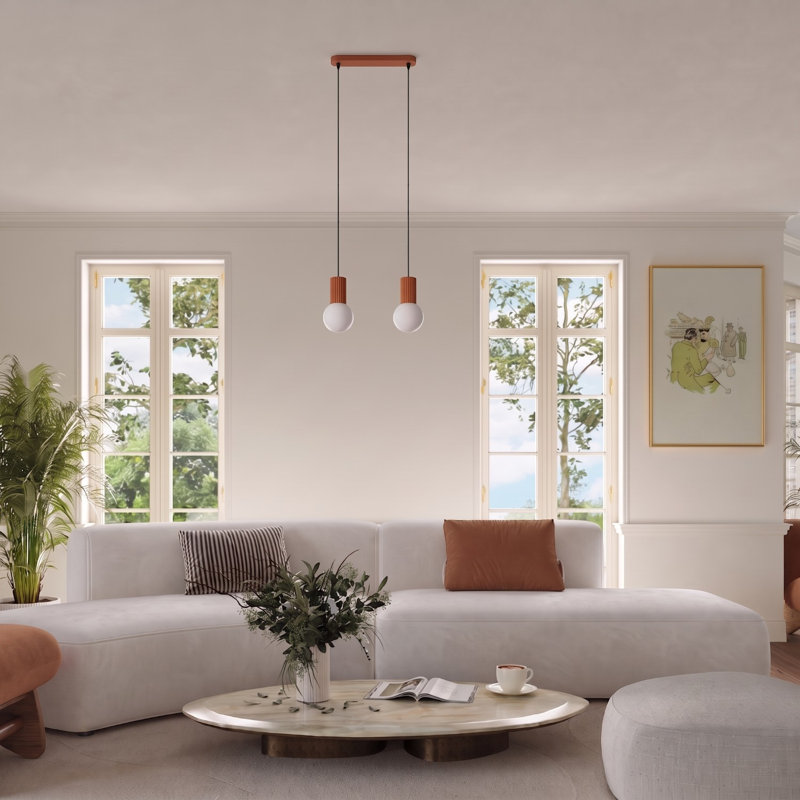Halo - Light Brushed Nickel Pendant, 33,5x6x120 cm, Red Ochre, 2 Lights