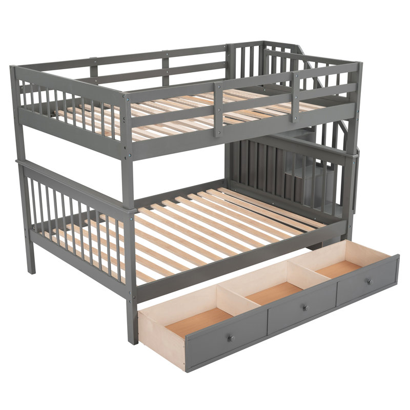 Lit superposé gris, avec tiroir, rangement et garde-corps pour le rangement fonctionnel de la chambre à coucher, Gray