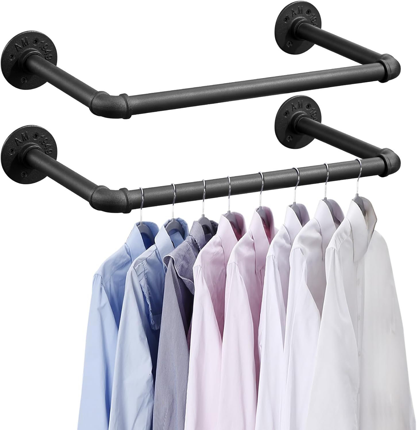 Clothes Rack Set 17 Stories Industrial Pipe Clothes Rack Set of 2, 21” Heavy Duty Wall ...