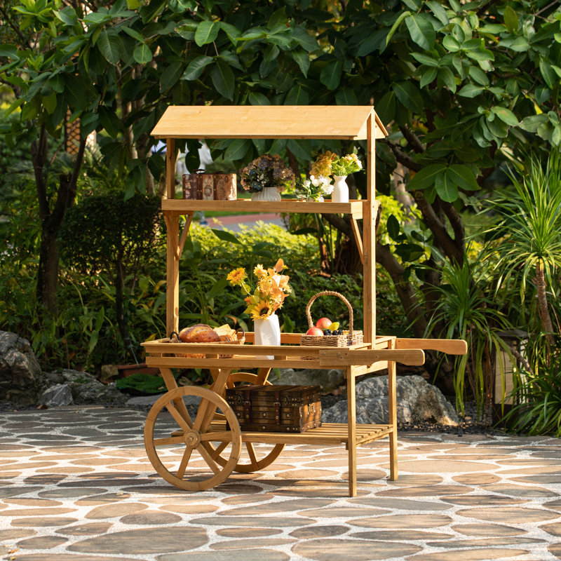 Chariot de table roulante en bois à 3 niveaux avec 2 roues pour la décoration intérieure