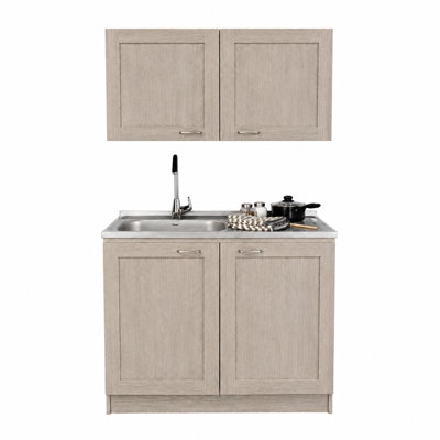 Zurich 2-Piece Kitchen Cabinet Set with Wall Cabinet, Sink Base, and Pantry Storage  – Light Grey