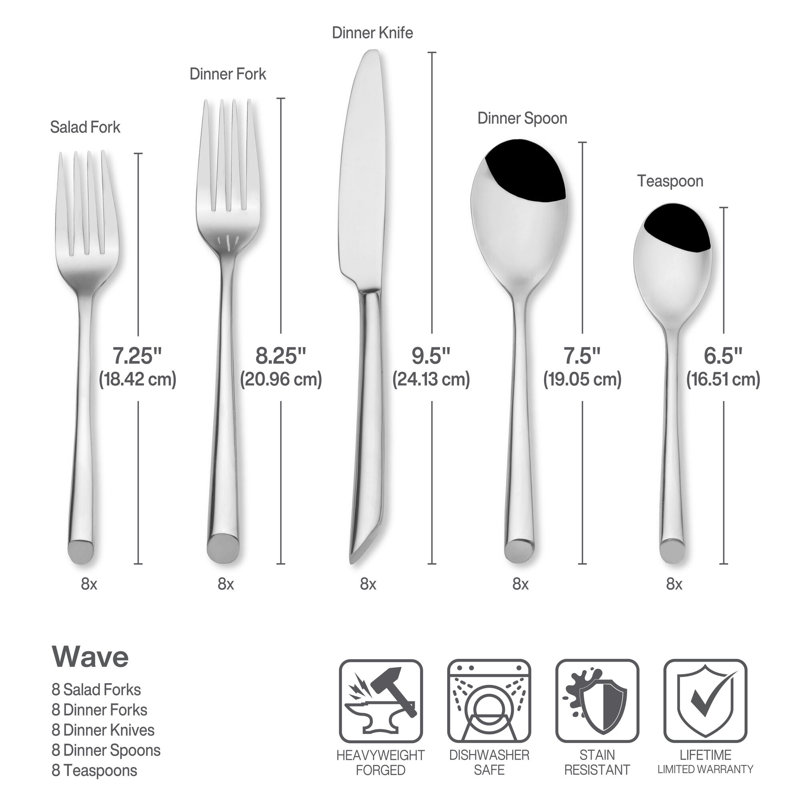 Towle Silversmiths Towle Living Wave 20-Piece Forged Stainless Steel Flatware Set, Service for 4