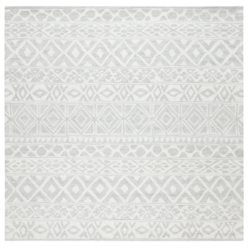 Tapis gris en laine touffeté à la main Jahiem, Carré 6 pi