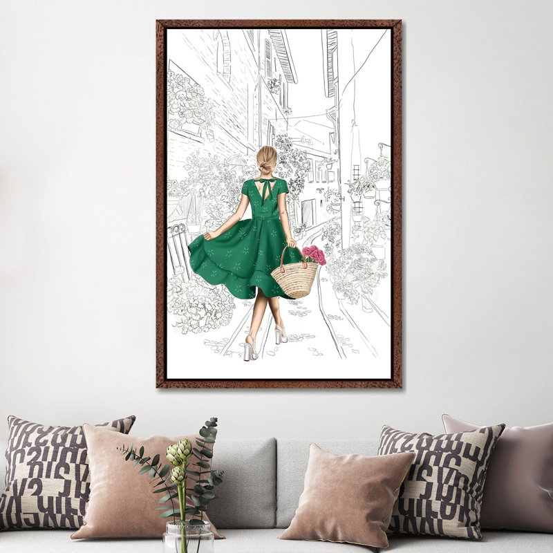 Alley Of Flowers by Elza Fouche - Painting on Canvas, 152.4cm H x 101.6cm W x 3.81cm D, Classic Brown Wood Framed