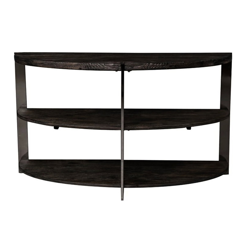 Console Table Half Moon Design, 2 Shelves, Charcoal Grey/ Metal Accents For Bedroom, Living Room, Foyer, Stylish Decoration Contemporary Desk, Colour, Solid Wood Construction