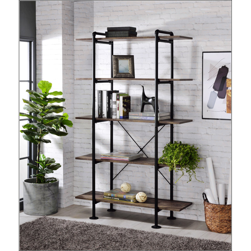 Nefo Rustic Oak & Black Finish Bookshelf