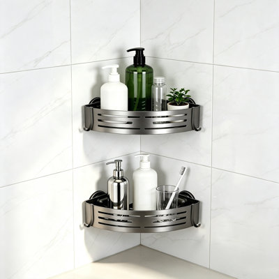 2 Pack Shower Caddy Suction Cup Corner Shelves Aluminum Bathroom Storage Rack Bathroom Caddies