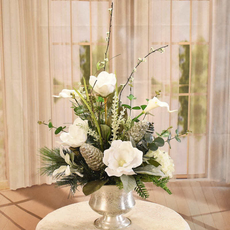 Faux Silk Magnolia Arrangement in Vase