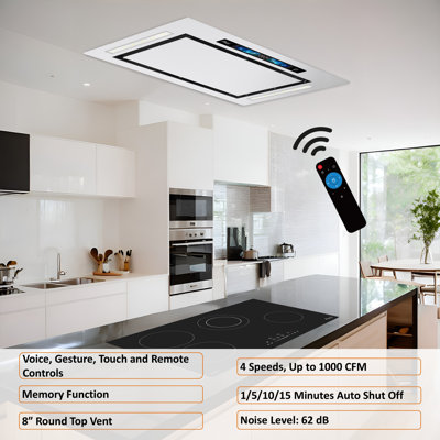 Awoco 36" 1000 CFM Ducted Flush Mount Ceiling Insert Range Hood In Stainless Steel With Voice/Gesture/Touch Control AWC-RH-IT08-GV36
