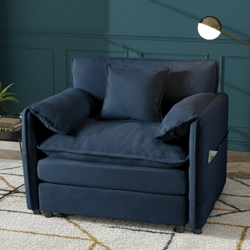 Fauteuil surdimensionné en chenille de 42 pouces de large avec coussin décoratif, Bleu