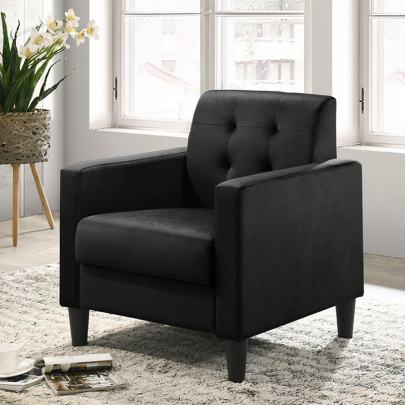 Ensemble de salon en velours avec accoudoirs et table de bout, Velours noir