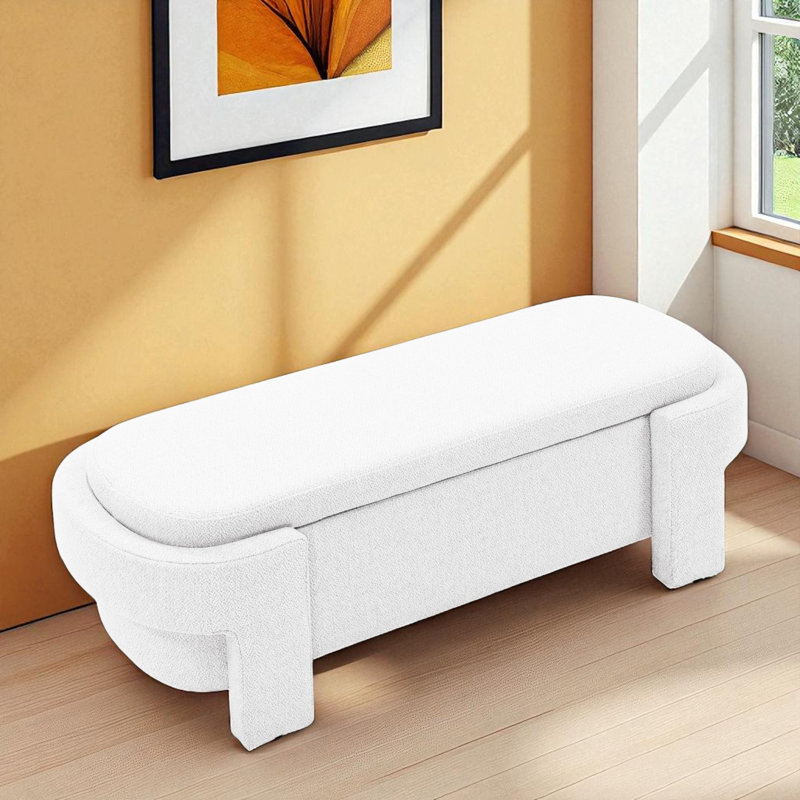 Cineus Oval Fabric Upholstered Storage Ottoman, White