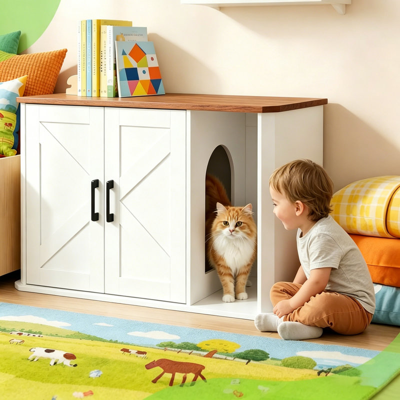 Metal Litter Box Enclosure, Brown/White