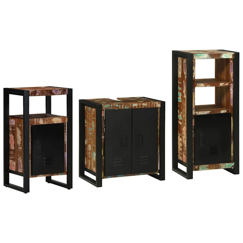 Bathroom Furniture Set With Shelf 3 Pcs Solid Mango Wood, Brown