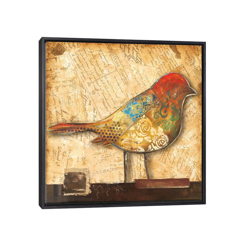 Impression d’art graphique, "Bird of collage II" par Patricia Pinto, Pas de tapis, H 37 po x l 37 po x P 1,5 po