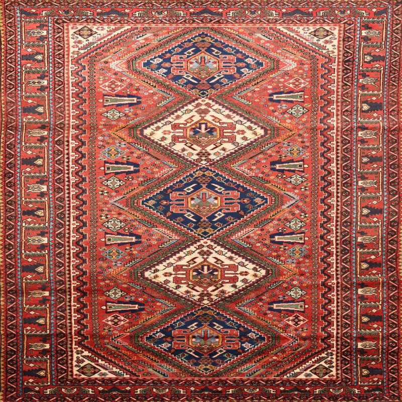 Tapis traditionnel rouge / beige Bonefield, Rond 5 pi