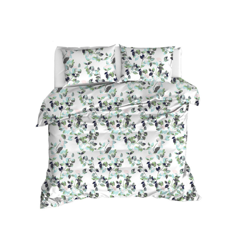 Super King Quilt Cover Set, Green/White/Black, 102.4 x 86.6 inches | 65% Cotton, 35% Polyester, 120 Thread Count | Includes 2 Pillowcases (19.7 x 31.5 inches) | Machine Washable, Stylish and Comfortable Bedding