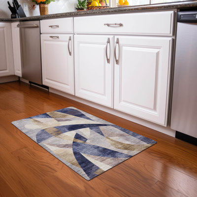 Machine Washable Indoor/Outdoor Xhevrie Navy Rug