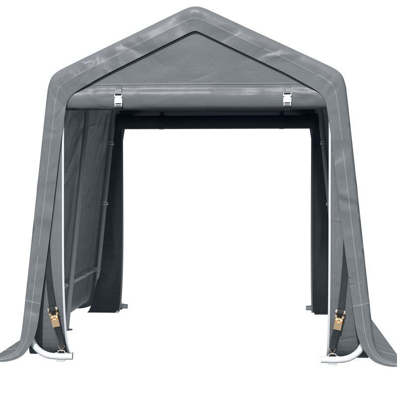 Abri d'auto robuste gris foncé de 9 pi x 8 pi avec housse en PE et piquets de sol pour tente de rangement pour outils de jardin à motocyclette 8 pi - piquets, vélos
