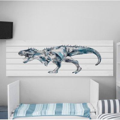 Lewter Fierce Dinosaur Print on White Wood