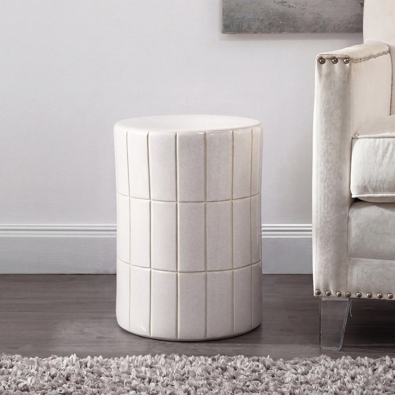 Tabouret de jardin tambour en céramique Karo, Blanc
