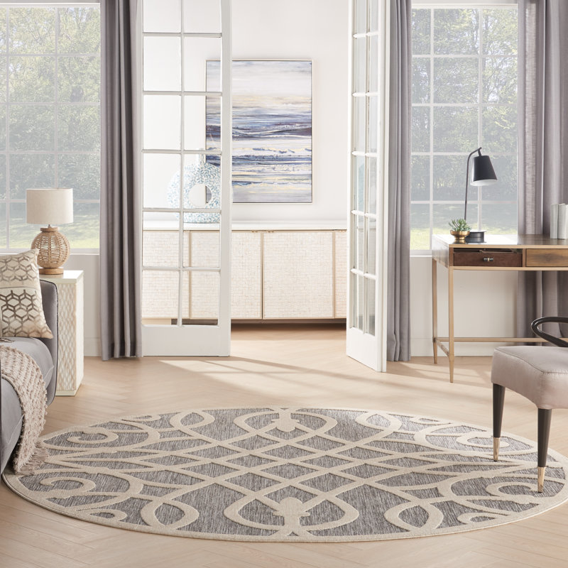 Anneke Gray/Beige Indoor/Outdoor Area Rug, Round 7'10"