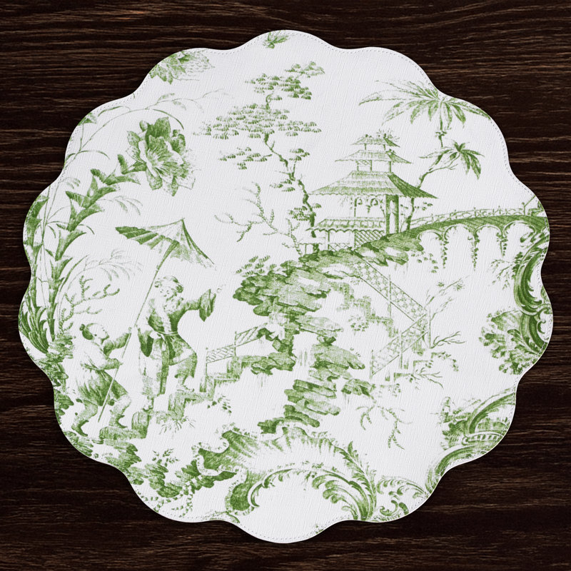 Vida Vinyl Round Placemats, Green/White