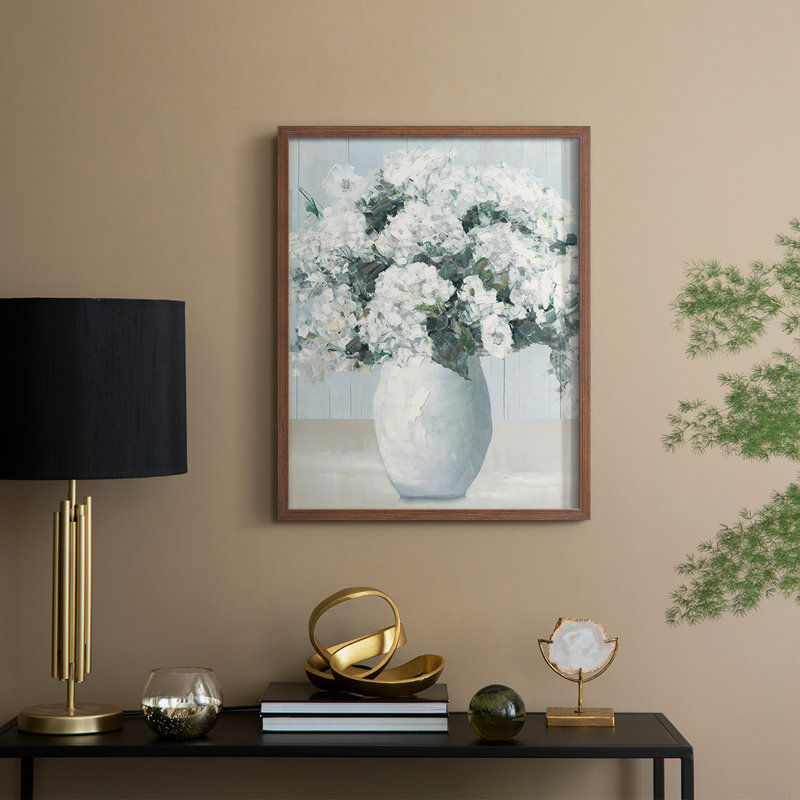 «Beach House Hydrangeas», reproduction encadrée - bois massif, H 30 po x l 24 po, Noyer