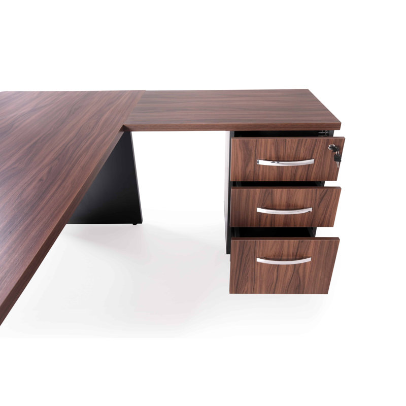 Bureau de direction en L Longo, Noyer / gris