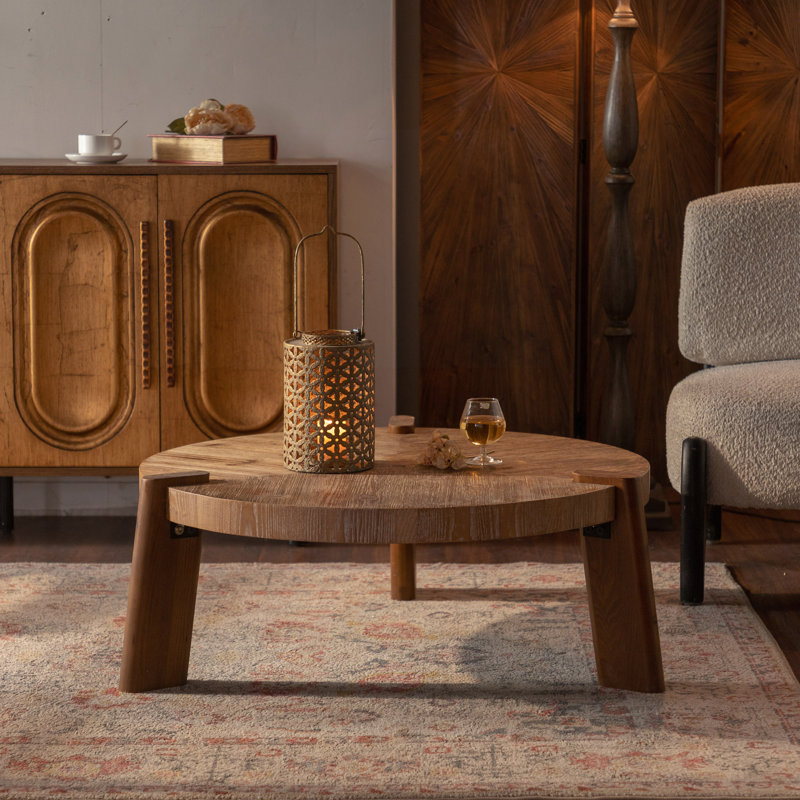 Table basse ronde en bois pour le salon, table basse rustique naturelle pour appartement, assemblage facile