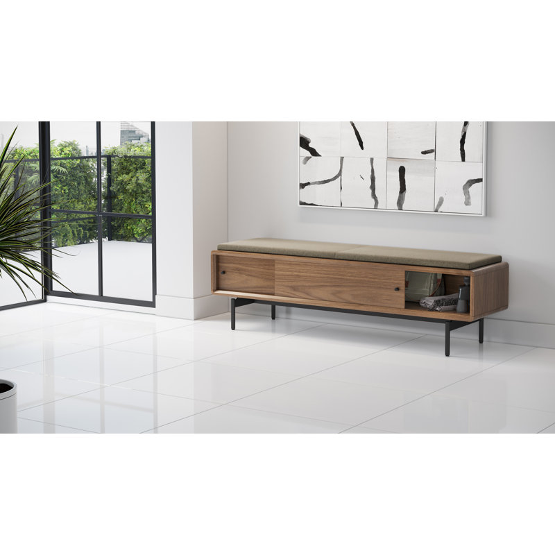 LINQ Leather Storage Bench, Natural Walnut/Pecan