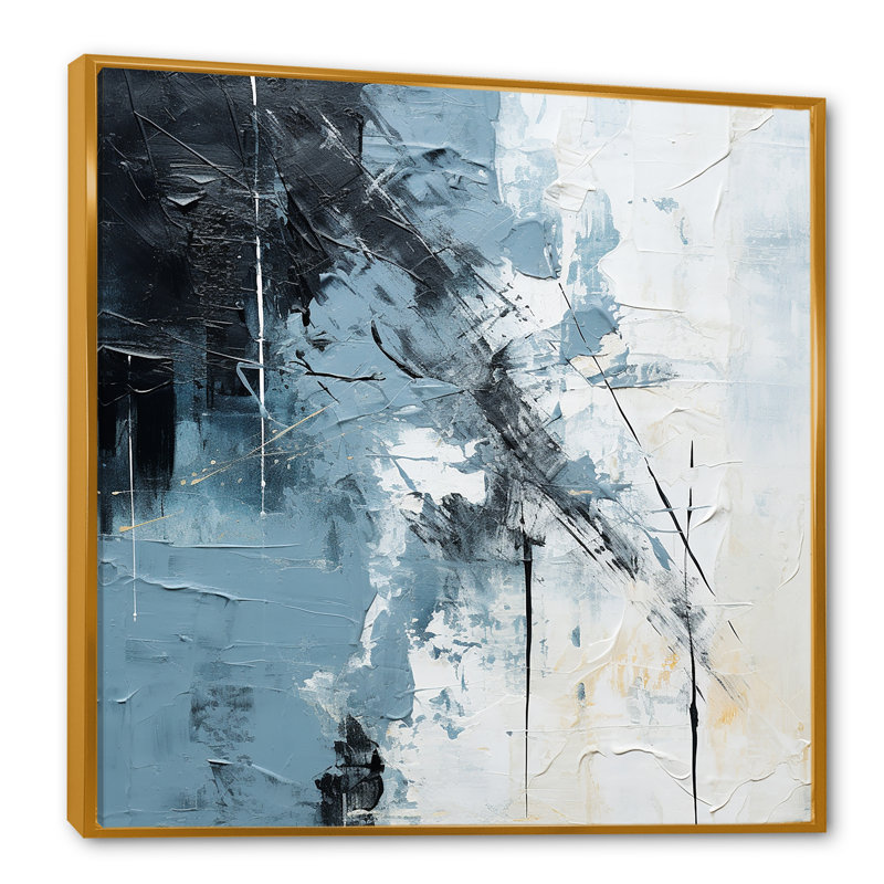 «Blue and Beige Scandinavian Modernity Art I», reproduction d'art sur toile, Cadre flottant doré, H 16 po x l 16 po