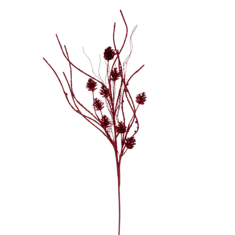 Primrue 32" Mini Pinecone Twig Glitter Spray, 6 per bag., Red