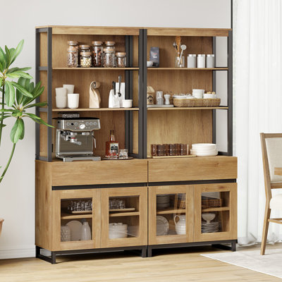 Buffet haut 2 pièces 72 po avec 2 tiroirs et tablettes ouvertes