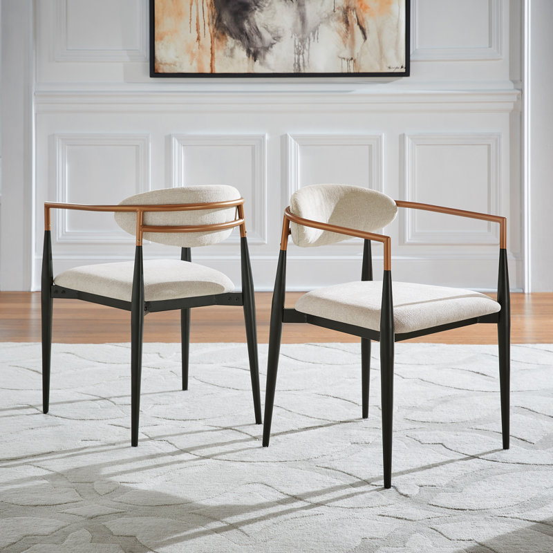Asharani Fabric Upholstered Back Armchair, Copper/Black Dual-tone Finish, Beige