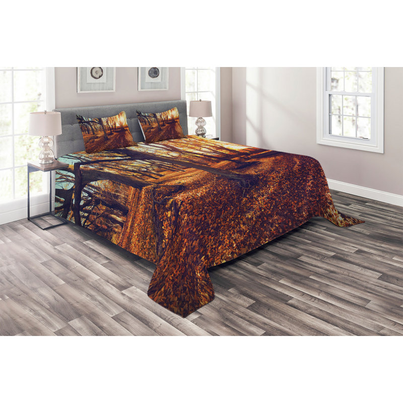 Forest Rustic Polyester Coverlet, King Bedspread + 2 Shams
