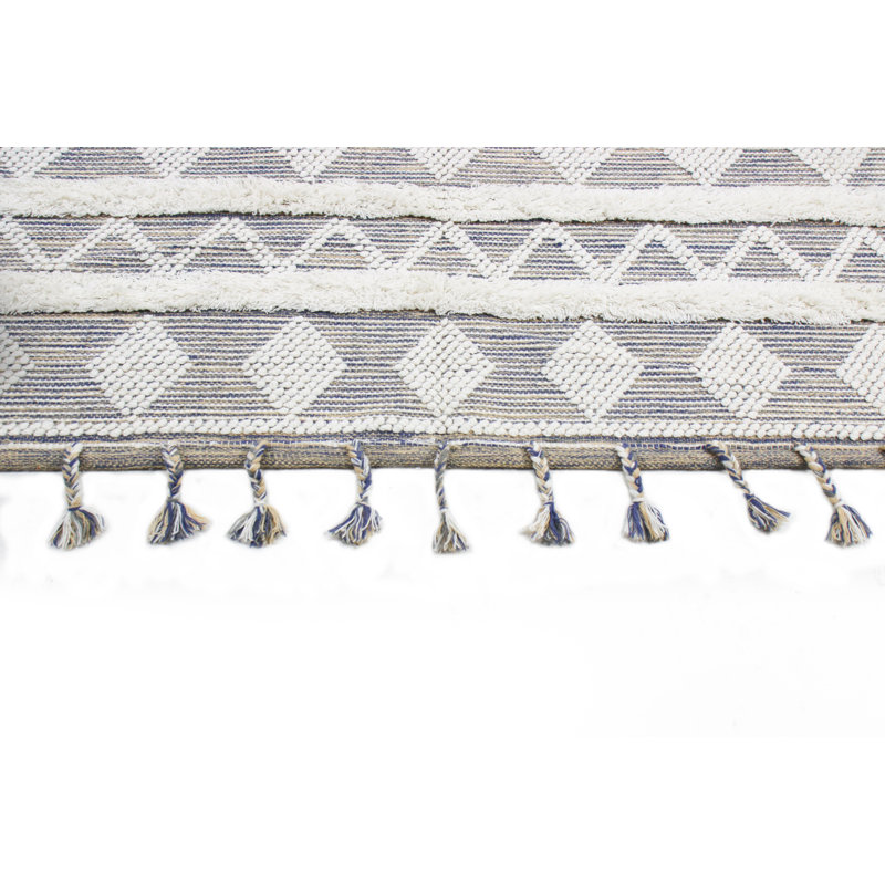 Ivory Geometric Hand-knotted Wool Rug, 3'6" x 5'6"