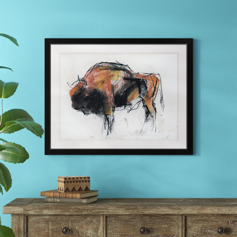 «Zubre, Bialowieza», reproduction d'art, H 25 po x l 32 po x P 1 po, Cadre noir