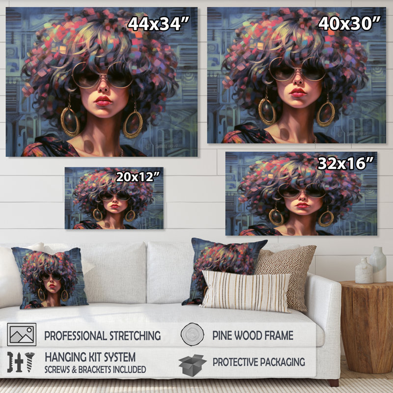 «Retro Cool Discopunk Queen I» sur toile, H 30 po x l 40 po x P 1,5 po, Cadre simple blanc