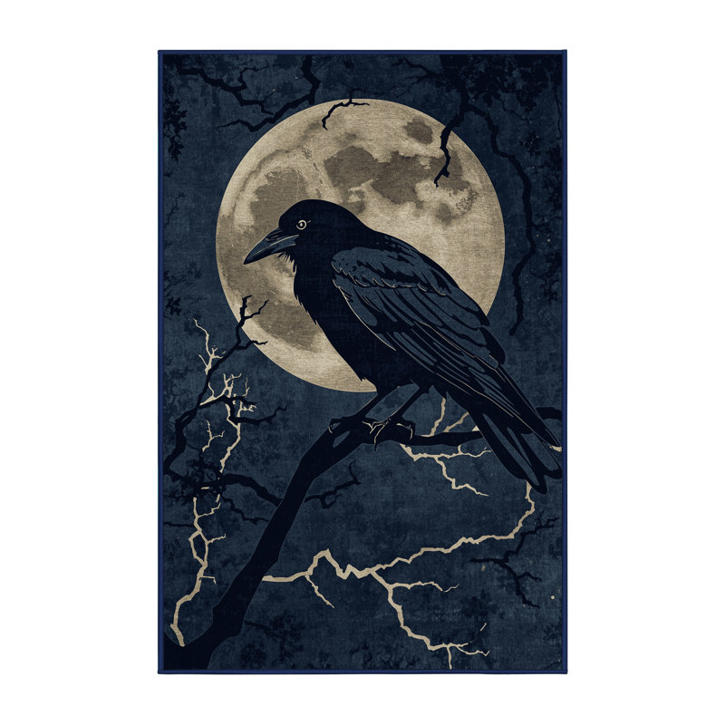 Soft Plush Feemster Halloween Modern & Contemporary Abstract Area Rug in Gray – Navy Binding, 6x9