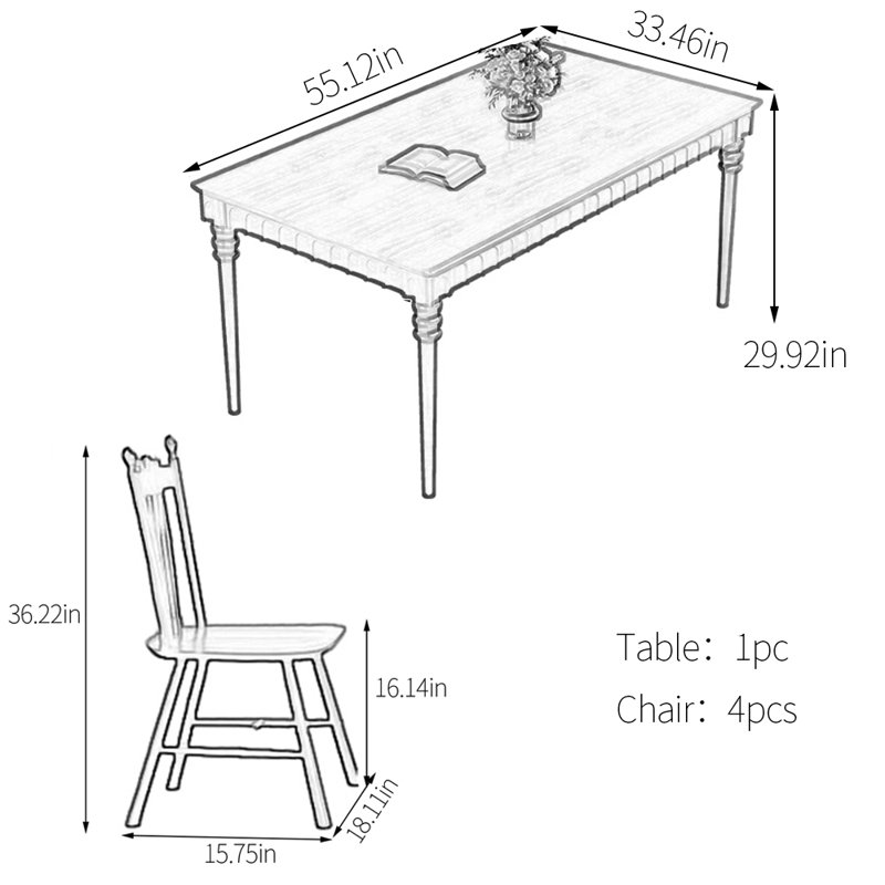 Ensemble de table de salle à manger en bois d'hévéa, Tanné, H 29,92 po x L 55,12 po x l 33,46 po