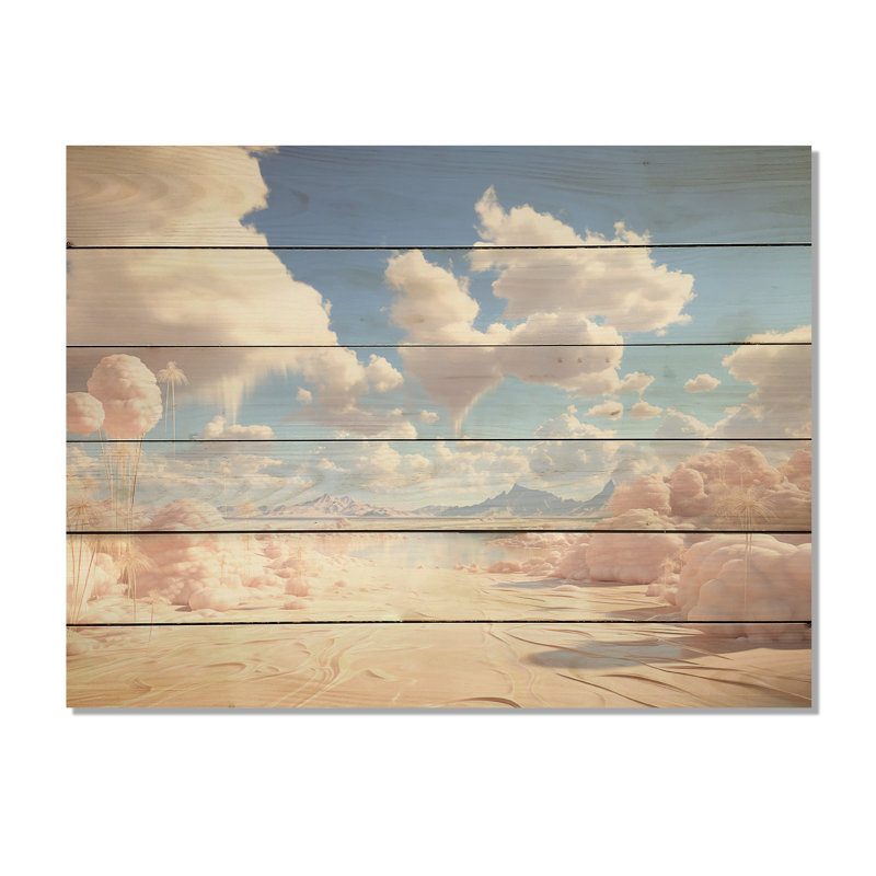 Marshmallow Mirage Fluffy Cloud I - nuages, art mural sur bois de pin naturel, H 10 po x l 20 po