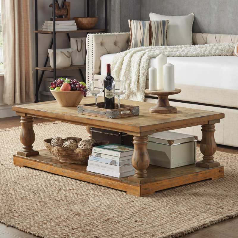 Mentzer Solid Wood Top Coffee Table, Rustic Pine