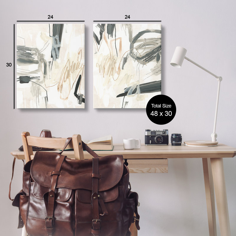 "Abstract Squiggly Beige Lines", ensemble de 2 reproductions d'art sur toile par June Erica Vess, H 30 po x l 24 po
