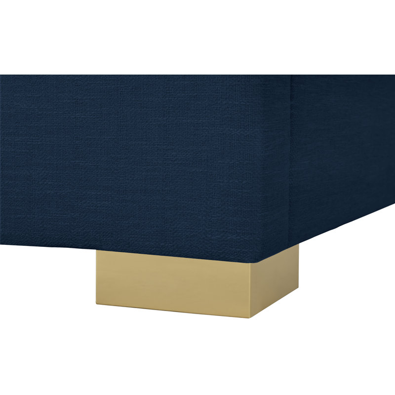 Crosby Solid Wood and Upholstered Platform Bed, Navy Linen Textured Fabric, Twin