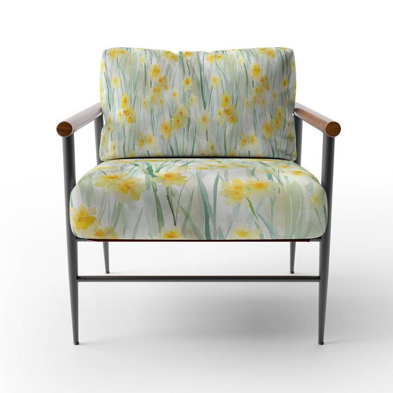Fauteuil d'appoint floral Floral, Accoudoirs ronds