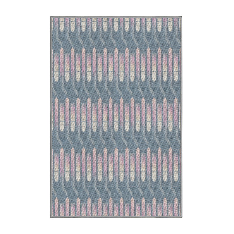 Tapis bleu/rose à motifs, Rectangle 3 pi x 5 pi