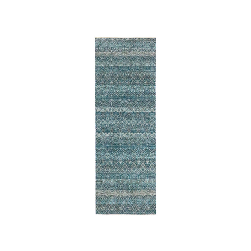 Tapis de couloir bleu en laine pure noué à la main 2 pi 7 po x 7 pi 7 po A14E9FF51BA24A5E9E10BCD4E97DE