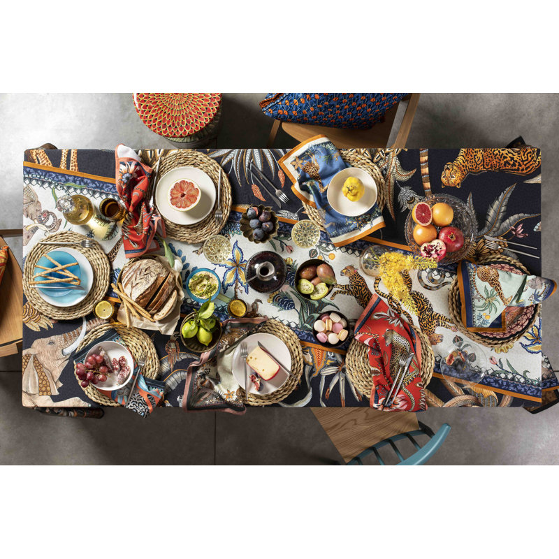 Sabie Handmade Floral Tablecloth, 138" L x 79" D, Gold/Black/Gray