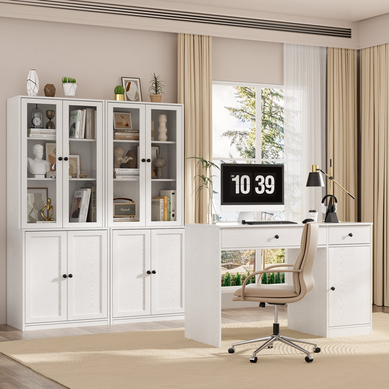 2 Piece Office Set,  47.2" Writing Desk & Set Of 2 Bookcases